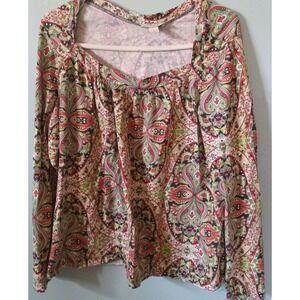 Womens Loft Navy ‎ Red & Green Paisley Shirt Sz XL